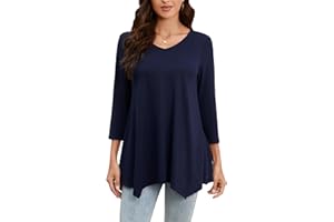 Enmain Maglietta Donna Tunica Scollo V Maniche a 3/4 Top Maglia Manica Lunga Taglie Forti Magliette Donna Tinta Unita Elegant Lungo Camicetta con Stampata