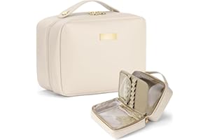 Aucuu Kosmetyczka podróżna o dużej pojemności, wodoodporna kosmetyczka ze skóry PU, przenośna podróżna torba na przybory do makijażu, organizer do makijażu ze zdejmowanymi przegródkami na pędzle, dla