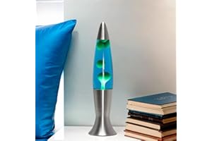 Easylight Lavalampe Aluminium Glas in Silber Blau Grün Wohnzimmer 40 cm hoch G9 inkl. Leuchtmittel Retro Tischlampe Jugendzimmer ANGELINA