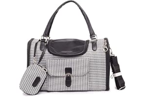 CHYIR Pet Carrier Shoulder Bags Waterproof Fabric Dog Handbag Puppy Purse Cat Tote Bags Suitable for Small Dogs and Cats Hiking Travel (L, houndstooth)