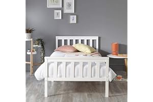 Aspire Beds Atlantic Solid Wood Shaker Bed Bed Frame, White With White Wood Highlights, Single Bed (90 x 190 cm)