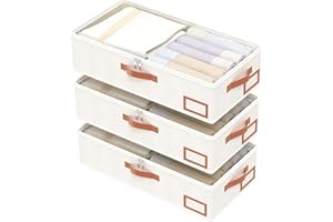 Yawinhe 3 PCS Sacs de Rangement Sous Le Lit Sac à Vêtements Pliable, Fenêtre Transparent et Fermeture éclair Sacs à Vêtements Pliables, pour la Literie, 60x30x15cm, Beige, SNH001BES-3