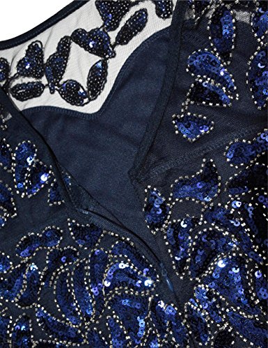 Kayamiya Damen 1920er Jahre Perlen Pailletten Floral Maxi Lange Gatsby Flapper Abendkleid 44-46 Blau - 3
