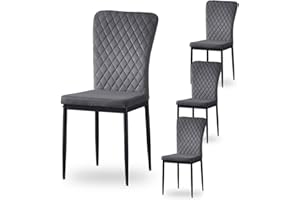 AINPECCA Velvet Grey Dining Chairs Set of 4 Armless High Back Upholstered Soft Seat with Black Metal Legs for Dining Room, Kitchen Room (Grey, 4)