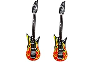 GYTFOG 2Pcs 35 Inch Inflatable Guitar Flame Design Guitar Fancy Dress Punk Rocker Party Accessories，Inflatable Rock Star Toy Set, Electric Blow Up Guitar for 80s 90s Themed Carnival Party