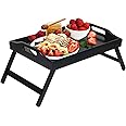 Brown Arts Shoppee Breakfast Bed Tray with Folding Legs Bed Table Tray Wooden Portable Lap Desk Wooden Serving Dinner Tea TV Tray (Black) (Black)