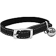 Cat Collar Real Leather with Safety Elastic, Bell, Available (Black)