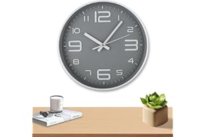 ‎MEZZAR Mezzar Wanduhr, Groß 30cm Wanduhren Lautlos Moderne Uhr für Wohnzimmer, Küche oder Kinderzimmer, Rund Wanduhr Ohne Tickgeräusche (Grau)