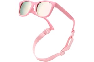 COASION Unbreakable Polarized Baby Sunglasses Flexible Toddler Sunnies with Strap Soft Silicone Frame for 0-24 Months（C3* Dark Blue/Gray）