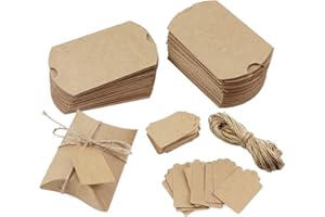 DAGORD 50 Pièces Boites Cadeaux Kraft + 50 Pièces Étiquettes + 20m Ficelle de Jute, Boîte Papier Kraft Boîte de Cadeau en Papier Kraft pour Mariages Boîtes Bricolage - Marron