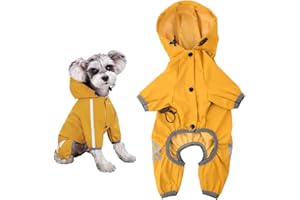 Amexo Regenmantel für Hunde Hunderegenmantel wasserdichte mit Kragenloch Einstellbare 4-Beine Haustier Poncho Hund Regenmantel mit Kapuze Reflektierendem Streifen für Kleine Mittelgroße Hunde (L)