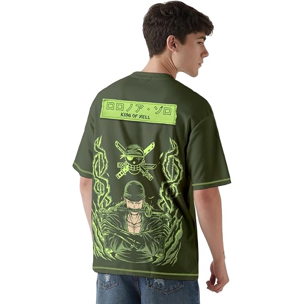 Buy crazymonk Copy Ninja Printed Anime Oversized T-Shirt - Olive