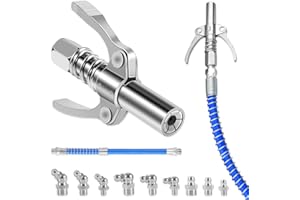 Riisoyu G Grasso Pistola Accoppiatore, Compatibile Autobloccante Ingrassatore Testina Accoppiatore di Pistola per Grasso ad Alta Pressione con Doppia Maniglia per Tutti Pressa per Grasso, Argenteo