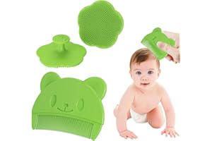 GGUFAY Cepillo de Ducha de Bebé,Cepillo Costra Láctea Bebe,Juego De Cepillo y Peine Para Bebé,Cepillo y peine para la Costra Láctea,Cepillo de Silicona para El Baño Del Bebé(Verde)