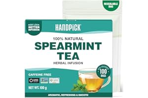 HANDPICK, Spearmint Tea Bags (100 Count) Non-GMO, 100% Pure Spearmint Leaf Tea Bags Certified by Tea Board of India | Round Eco-Conscious Teabags