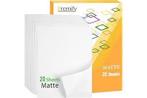 PREMIFY Vinyl A4 Sticker Paper 20 Sheets Printable Matte White Sheets, Waterproof Adhesive Vinyl for Inkjet & Laser Printers, DIY Decal Paper for Labels, Crafts, Bumper Stickers, Laptop Skins Etc