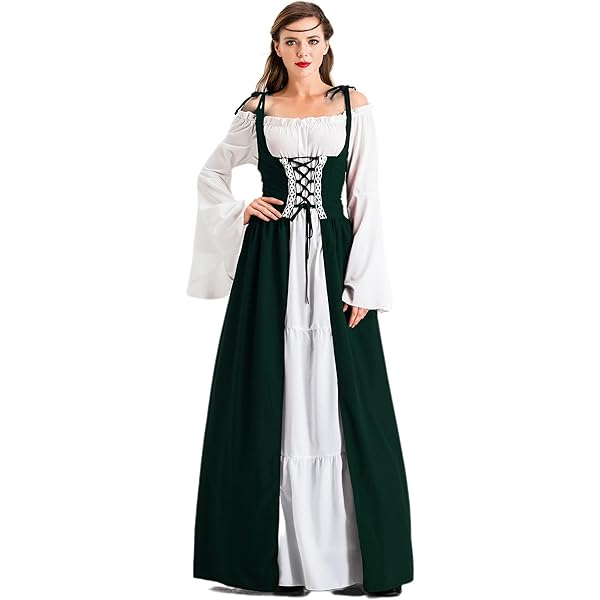 FNKDOR Middeleeuwse kleding voor dames, renaissance jurk, middeleeuwse kleding, middeleeuws kostuum outfit, antieke kleding voor feestelijk carnaval, Halloween, kerst, cosplay#11, groen, 4XL