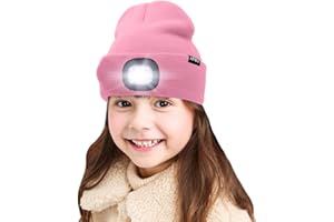 ATNKE Kids LED Lighted Beanie Cap, USB Rechargeable 4 LED Headlamp Waterproof Winter Warmer Knit Night Hats with Light for Boys Girls