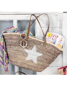 Hochwertige Korbtasche Basttasche Strandtasche Stern gefüttert