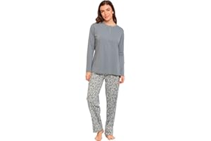 TRAMAS+ Pijama de Mujer 100% algodón, Conjunto de Camiseta Manga Larga y Pantalón Largo con Cintura Ajustable