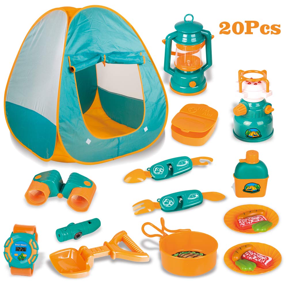 LBLA-Tente-De-Camping-Enfant-avec-Cuisine-et-Kit-de-Survie-Accessoires-dExtrieurJouet-Jeu-Aventurier-pour-des-Gamins-de-3-Ans