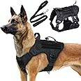 Kraftidy Dog Harness with Leash Small Medium & Large All Breeds for Dogs Harness Reflective Adjustable Belt Vest Harness (Tactical Harness with Leash) (Black) (Large Dogs)
