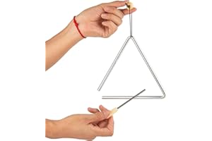 MUSFUNNY Triangolo a percussione a mano con percussione, ritmo in acciaio triangoli strumento musicale (17,8 cm)