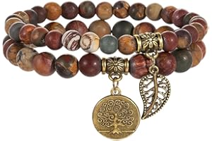 Farfume Pulseras de chakra para mujer - Pulsera de cristales de piedras curativas para mujer Piedras preciosas naturales Yoga Reiki Brazalete - Un juego de pulseras dobles