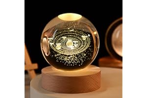 GUOCHENG 3D Solar System Crystal Ball Astronomy Gifts for Kids Bedroom LED Night Lamps, The Solar System Model for Physicist Glowing Planets Snow Globe (Solar-S)