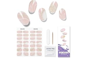DUKASOU 28 tiras de gel semiendurecido para uñas, pegatinas de uñas de gel de calidad de salón de belleza, tiras de esmalte de uñas duraderas para mujeres, niñas, niños (Oro rosado)