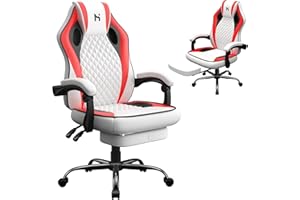 Precision Synergie Gaming Chair with footrest, Gaming Chair for Adults, Ergonomic Office Chair for home, Adjustable Height Computer Chair, Desk Chair with Armrests, White-Red