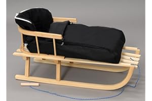 RGVERTRIEB Holzschlitten mit Rückenlehne mit Winterfußsack Schlitten Holz | 10 Farben (Schwarz)