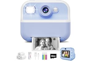 SMASIAGON Aparat natychmiastowy dla dzieci, ekran 1080p, 2,4", aparat dziecięcy, aparat cyfrowy z kartą 32 GB i 3 rolkami papieru do drukowania, prezent dla dziewczynek w wieku 3-12 lat, zabawka (różowa)