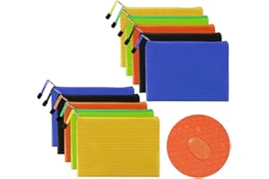 HEQISHUN Bolsas de Documentos A5, 10 Piezas Bolsas de Archivos con Cremallera, 5 Colores Carpetas de Archivo de Cremallera Impermeable de Tela Oxford para Escuela Oficina Tareas Cosmética Recibos de Almacenaje
