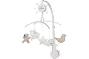 BO BABY'S ONLY Baby's Only - Mobile musical Baby - Avec figurines tricotées - Boîte à musique bébé - Facile à installer - Mobile bébé avec musique - Pour garçons et filles - Sable/Blanc cassé