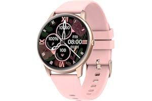 ASIAMENG Montre Connectée Femme Ronde Smartwatch Cardiofréquencemètre Montre Sport Podometre Etanche IP68 Suivi Sommeil Montre Intelligente Bluetooth Notification SMS et Appel per Android iOS Rose