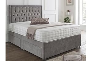 SANA SLEEP Designer Damask Memory Foam Divan Bed Set With Mattress, 2 Drawers (Same Side) and Headboard 5FT King - Naples Grey