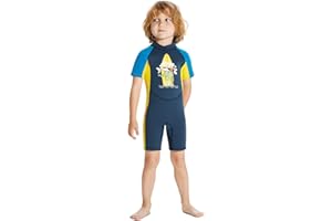 Heavyoff Combinaisons Humides pour Enfants, Maillot De Bain Néoprène 2.5mm pour Garçon Filles Une Pièce Manches Courtes pour la plongée, Le Surf et la plongée en apnée
