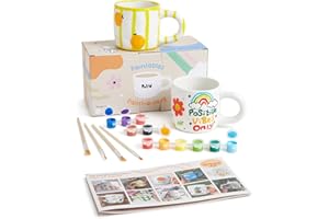 Pott'd Paintables Tassen zum Bemalen Set für Erwachsene, Keramik Bemalen Set mit Tassen, Farben, Pinseln und Malinspirationen zum Tassen selbst Bemalen