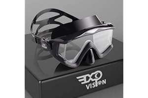 EXP VISION Maschera subacquea Pano 3 per adulti, Maschera subacquea in vetro temperato, Occhialini antiappannamento Maschera da nuoto Occhialini da nuoto con copertura nasale per snorkeling nuoto (Nero opaco)
