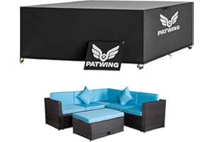 PATWING Housse Salon de Jardin, Housse Table de Jardin avec Corde et Boucle Verrouillage, Housses pour Mobilier de Jardin, Bâche de Protection Étanche 600D Oxford Tissu Imperméable (242*160*100cm)