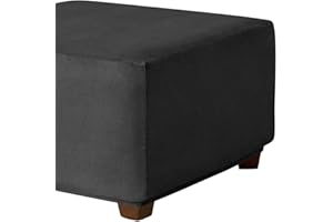 RTSFKFS Funda Otomana Cuadrada Terciopelo 33x33 100x100cm, Funda de Puff Cuadrado con Base Ajustable para Taburete, Elástica para Taburetes de Terciopelo, Funda de Reposapiés de Sofá, Elástica Extraíble(Negro