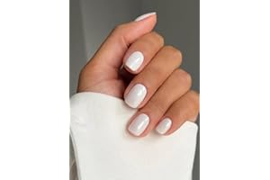 Unghie Finte Corte MouyouGlow,Squadrata Bianco Monocolore Glossy Press on Nails con Colla,White Colour Solid Plain Fake Nails