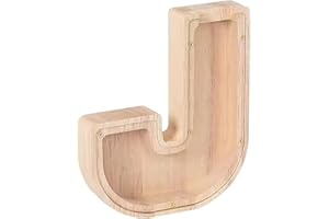 LAUREL & MASON Wooden Money Box Piggy Bank - Large Personalised Letter Solid Wood Piggy Bank Coin Saving Birthday Decorations - Letter Money Box for Kids and Adults (J)