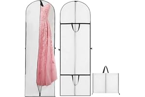 VADUDA 2Pcs 72 Inch Wedding Dress Bag Long Dress Covers Garment Bags Full Length Foldable Clothes Covers Protector Bags with Zipper for Women Travel Storage Bridesmaid Dress Party Dress,White 180x60cm