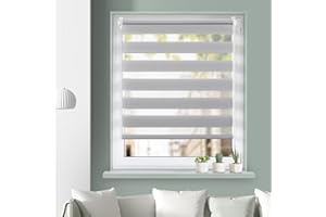 Grandekor Store Enrouleur Jour Nuit de Double Tissu, Store Jour et Nuit sans Perçage, Accessoires d'installation Inclus pour Fenêtre ou Porte, 45 x 150 cm (LxH), Gris