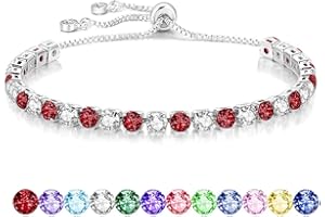 Mieoyue S925 Silver Bracelet for Women Adjustable Slider Crystal Tennis Bracelet Birthstone Jewellery Birthday Gifts
