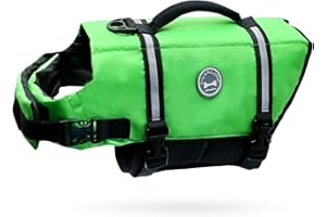 VIVAGLORY Ripstop Dog Life Jacket for Small Medium Large Dogs Boating, Dog Swimming Vest with Enhanced Buoyancy & Visibility, Bright Green
