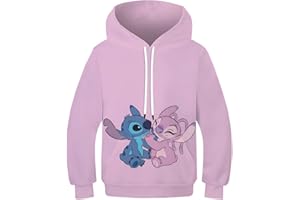 Yililk Sweat À Capuche Imprimé 3D Lilo & Stitch pour Enfants Sweat-Shirt À Manches Longues Décontracté pour Hommes Et Femmes Dessin Animé Printemps