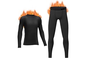 Rolimaka Kids Base Layer Boys Thermals Long Sleeve Top & Tights Fleece Lined Football Compression Set Athletic Kids Thermal Base Layer Set Thermal Underwear Skins Youths for Biking Ski & Running